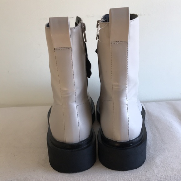 H&M Sz 41 combat boots white vegan leather black chunky sole black lace side zip - Picture 4 of 8